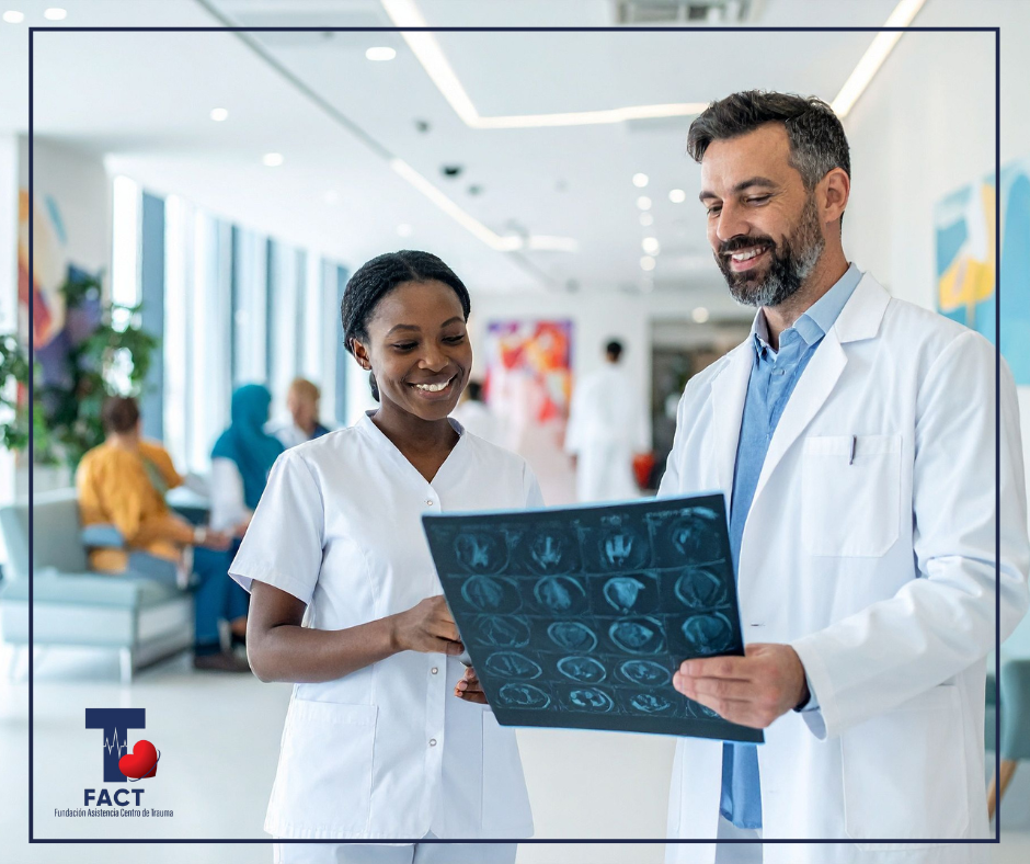 Profesionales de la salud revisan estudios de imágenes diagnósticas en un entorno hospitalario como parte del proceso de toma de decisiones clínicas y trabajo en equipo.